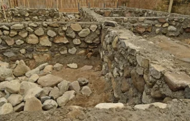 Stone foundation of flood relief house